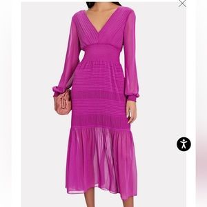 INTERMIX 
Adrianna Smocked Midi Dress, size 10, purple/orchid